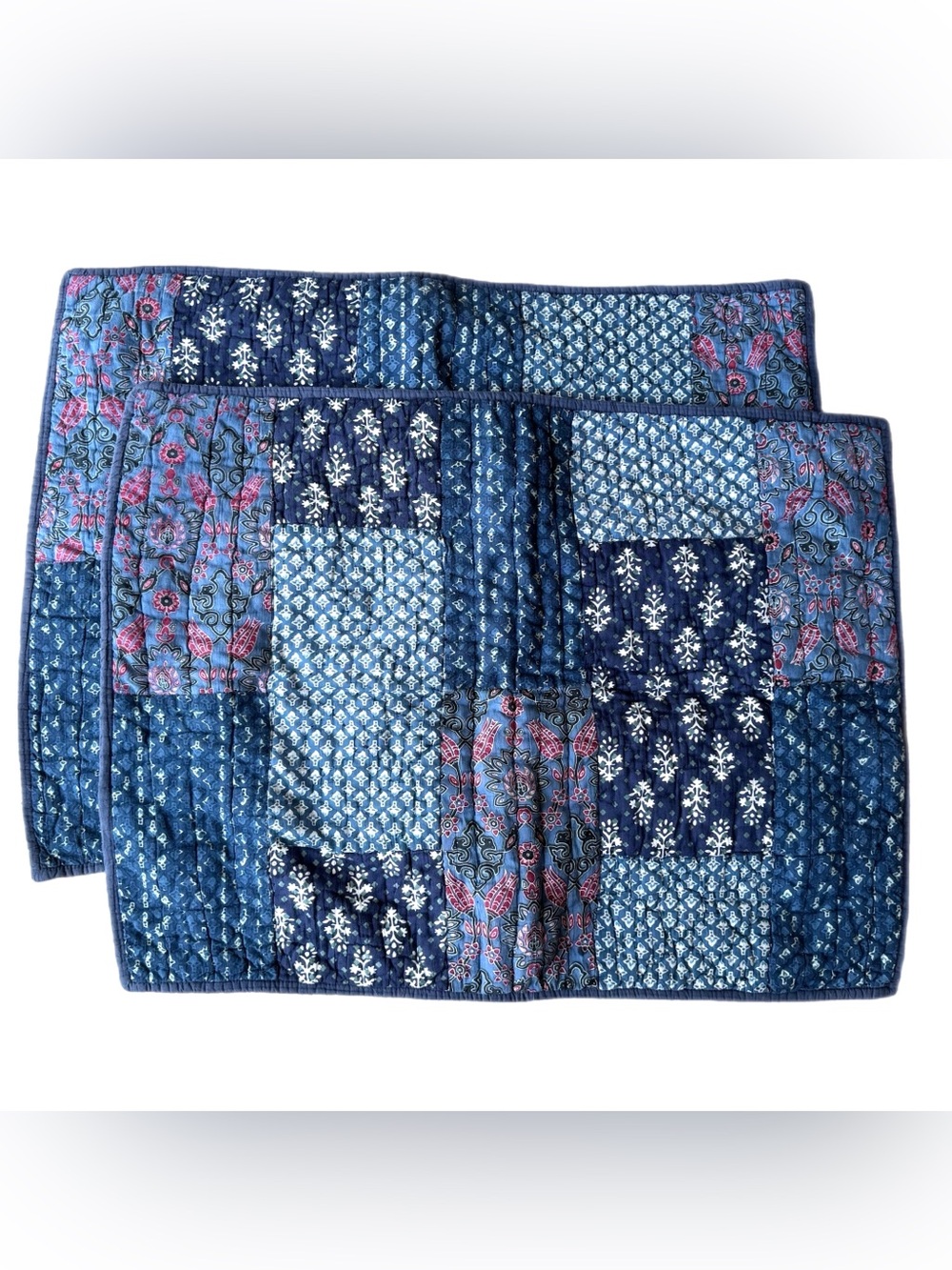 The Company Store Blue Patchwork Quilted Boho Cottagecore Standard Shams Set 2